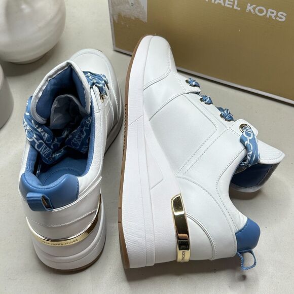 Michael Kors Georgie Trainer Leather Lace Up Sneakers French Blue Women 10M NWB - Picture 8 of 10